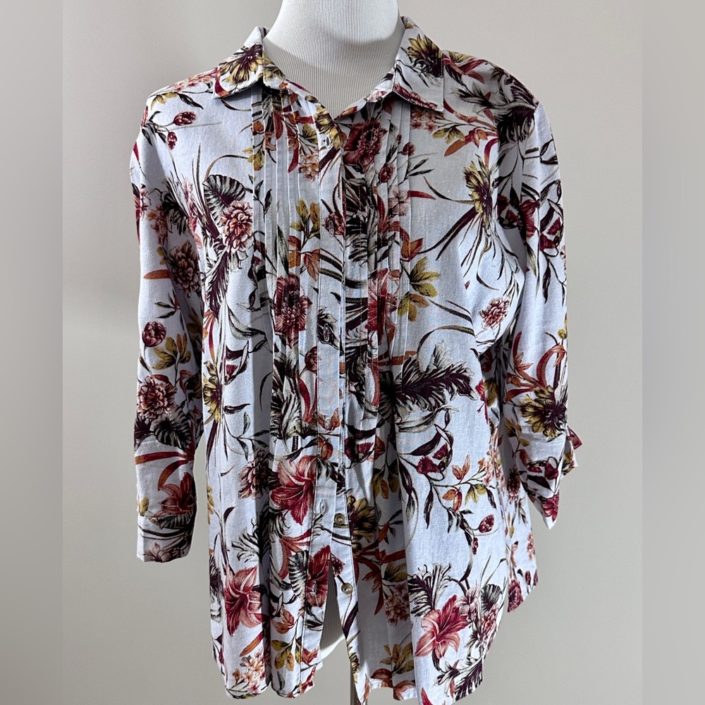 Gloria Vanderbilt Brown 3/4 Sleeve Boxy Blouse